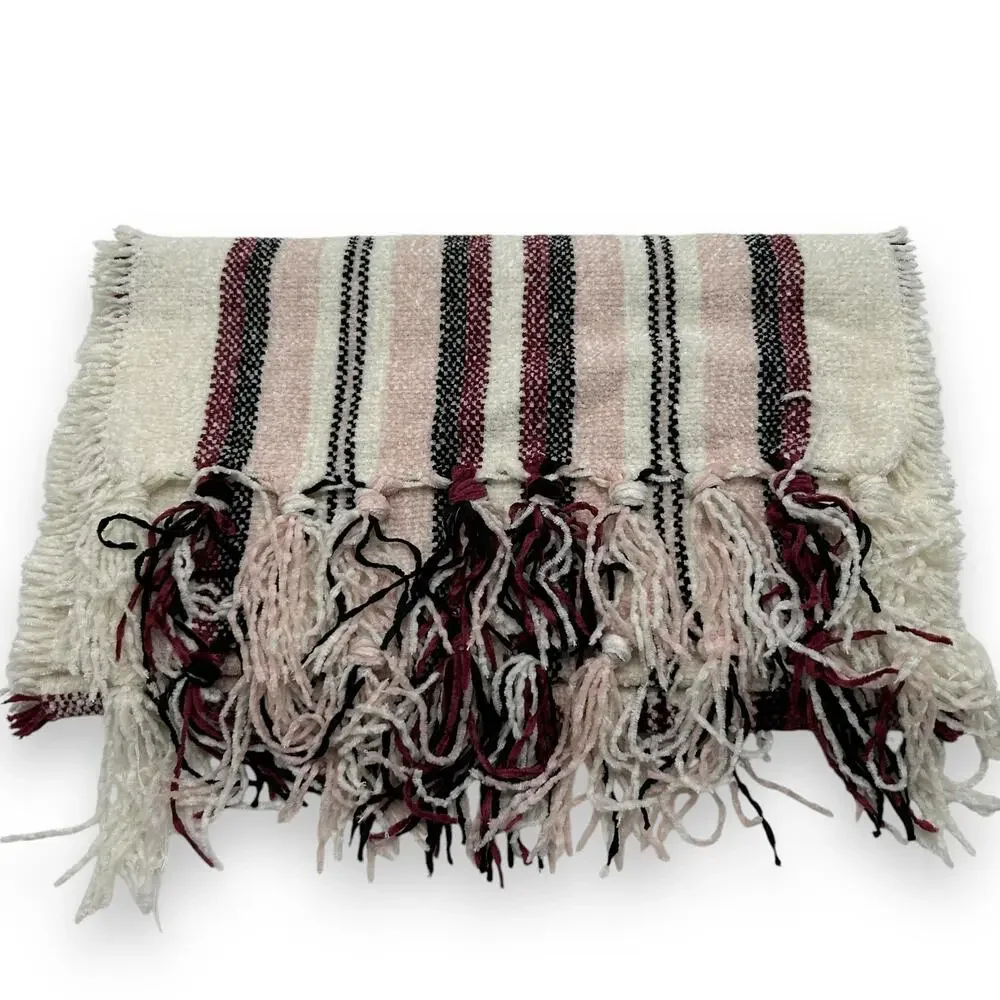 NEW Style & Co Chenille Plaid Fringe Trim Scarf Macys Pink White Tartan coquette - Picture 3 of 8